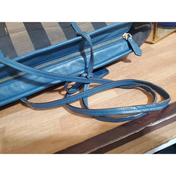 Authentic Fendi Pequin Canvas & Leather Roll Tote Brown, Black, Blue - Picture 10 of 10